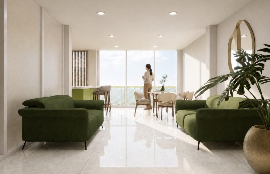 Área común con vista a terraza de Privada Concepción Beistegui 14, render interior